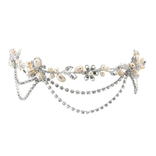 Gatsby Bejewelled Headpiece, Bridal Hair, Bridal Accessories, Head Piece, Silver Headpiece, Crystal shops & Freshwater Pearl Headpiece