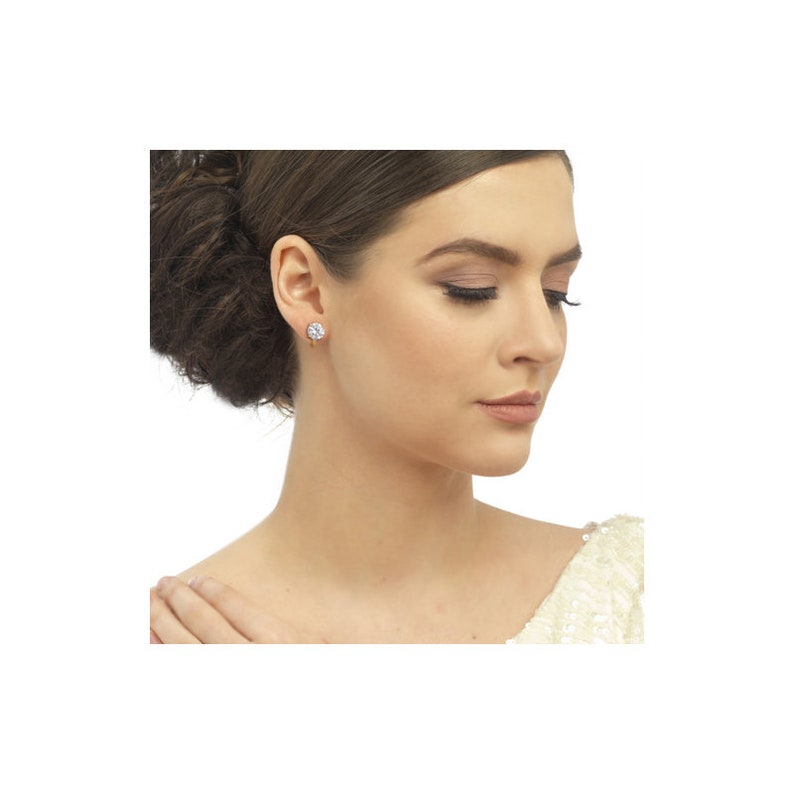 Wedding Earrings Solitaire Crystal Clip On Earrings Gold or Rose Gold Silver CZ Solitaire Bridal Jewellery Bridal Accessories