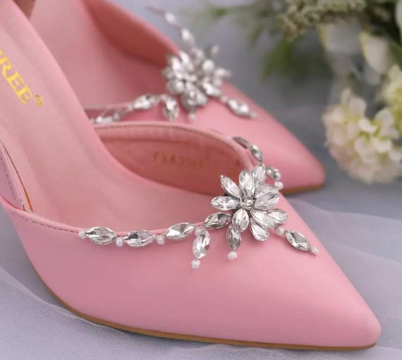 Santfe Rhinestone Crystal Flower Shoe Buckle Shoe Clips Bridal Wedding Party Shoe Decoration Silver black 