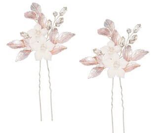 Pair of blush beauty hair pins, pair of bridal hairpins, 2 x silver blush floral hair pins, bridal accessories, bridal hair, wedding hair