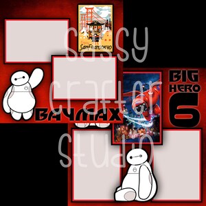 Strony do scrapbookingu Disneya - Spotkanie i powitanie - Baymax - Gotowe strony - Karton 12x12 - Wystarczy dodać zdjęcia