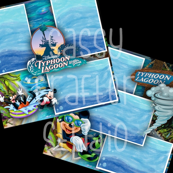 Disney Scrapbook Pages - Typhoon Lagoon - Disneyworld - Readymade Pages - 12x12 Pages - Just Add Photos