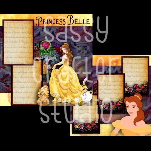 Disney Scrapbook Pages - Meet and Greet - Belle - 2 page set - Readymade Pages - 12x12 Cardstock - Just Add Photos