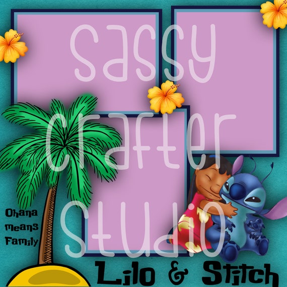 Disney Scrapbook Pages - Meet and Greet - Lilo and Stitch - Readymade Pages  - 12x12 Cardstock - Just Add Photos