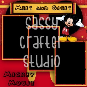 Strony do scrapbookingu Disneya - Spotkanie i powitanie - Myszka Miki - Gotowe strony - Karton 12x12 - Wystarczy dodać zdjęcia