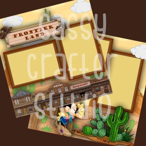 Disney Scrapbook Pages - Frontierland - Readymade Pages - 12x12 Cardstock - Just Add Photos