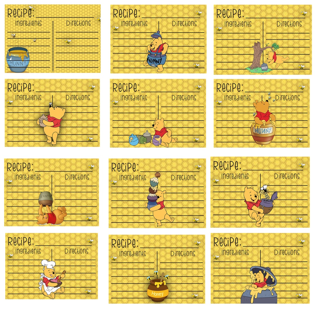 Disney Recipe Cards - Winnie the Pooh - 5x7 - Set of 12 Cards - Etsy