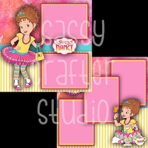 Strony do scrapbookingu Disneya - Spotkanie i powitanie - Fancy Nancy - Gotowe strony - Karton 12x12 - Wystarczy dodać zdjęcia