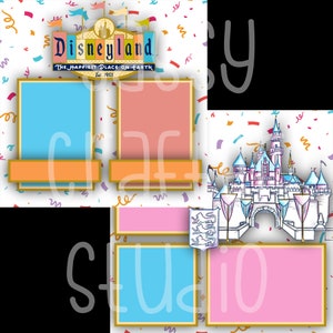 Disney Scrapbook Pages - Disneyland Est 1955 - Readymade Pages - 12x12 Cardstock - Just Add Photos