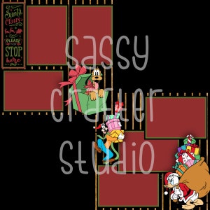 Strony do scrapbookingu Disneya - Mikołaj Miki, proszę, zatrzymaj się tutaj - zestaw 2 stron - karton 12x12 - po prostu dodaj zdjęcia