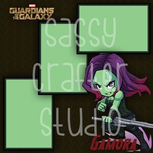 Strony do scrapbookingu Disneya - Spotkanie i powitanie - Gamora - Gotowe strony - Karton 12x12 - Wystarczy dodać zdjęcia