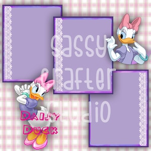 Strony do scrapbookingu Disneya - Spotkanie i powitanie - Kaczka Daisy - Gotowe strony - Karton 12x12 - Wystarczy dodać zdjęcia
