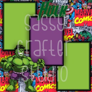 Strony do scrapbookingu Disneya - Spotkanie i powitanie - Hulk - Gotowe strony - Karton 12x12 - Wystarczy dodać zdjęcia