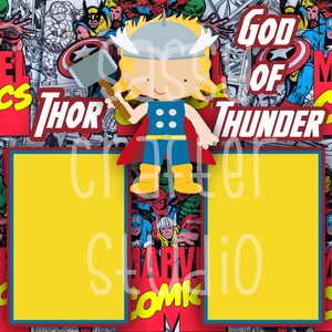 Strony do scrapbookingu Disneya - Spotkanie i powitanie - Thor - Gotowe strony - Karton 12x12 - Wystarczy dodać zdjęcia