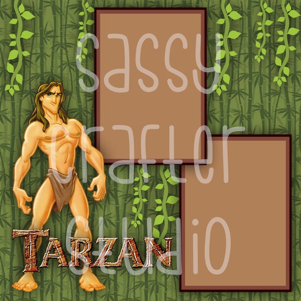 Disney Scrapbook Pages - Meet and Greet - Tarzan - Readymade Pages - 12x12 Cardstock - Just Add Photos