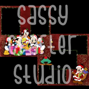 Strony do scrapbookingu Disneya - Boże Narodzenie z przyjaciółmi - zestaw 2 stron - karton 12x12 - Just Add Photos
