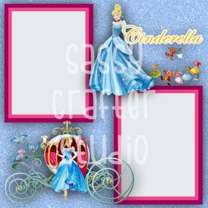 Strony do scrapbookingu Disneya - Spotkanie i powitanie - Kopciuszek - Gotowe strony - Karton 12x12 - Wystarczy dodać zdjęcia