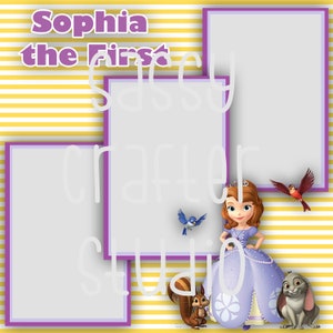 Strony do scrapbookingu Disneya - Spotkanie i powitanie - Sophia pierwsza - Gotowe strony - Karton 12x12 - Wystarczy dodać zdjęcia