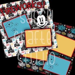 Strony do scrapbookingu Disneya - Fajerwerki - Gotowe strony - Karton 12x12 - Wystarczy dodać zdjęcia