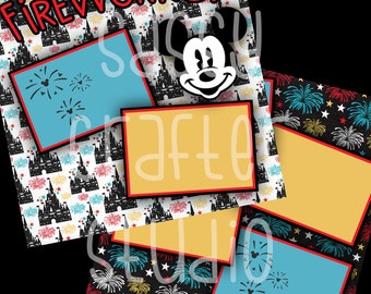 Disney Scrapbook Pages - Fireworks - Readymade Pages - 12x12 Cardstock - Just Add Photos