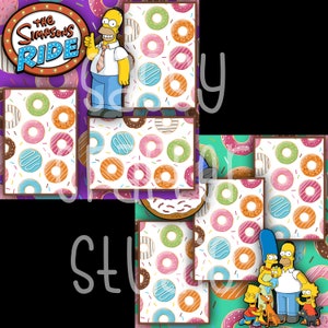 May include: A collage of images featuring the Simpsons characters and a donut pattern. The top image shows Homer Simpson with a thumbs up, and the text "The Simpsons Ride". The other images show a donut pattern with sprinkles and different colored donuts.