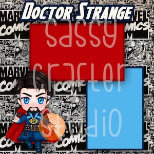 Strony do scrapbookingu Disneya - Spotkanie i powitanie - Doktor Strange - Gotowe strony - Karton 12x12 - Wystarczy dodać zdjęcia