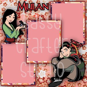 Strony do scrapbookingu Disneya - Spotkanie i powitanie - Mulan - Gotowe strony - Karton 12x12 - Wystarczy dodać zdjęcia