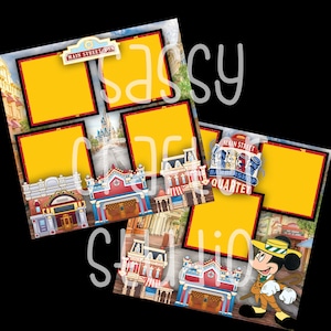 Disney Scrapbook Pages - Main Street USA - Readymade Pages - 12x12 Cardstock - Just Add Photos