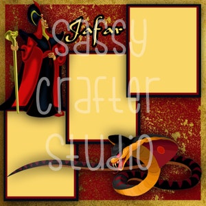 Strony do scrapbookingu Disneya - Spotkanie i powitanie - Jafar - Gotowe strony - Karton 12x12 - Wystarczy dodać zdjęcia