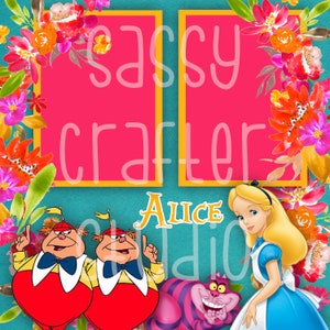 Páginas de scrapbook da Disney - Meet and Greet - Alice - Páginas prontas - Cartolina 12x12 - Basta adicionar fotos