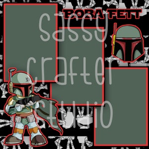 Strony do scrapbookingu Disneya - Spotkanie i powitanie - Boba Fett - Gotowe strony - Karton 12x12 - Wystarczy dodać zdjęcia