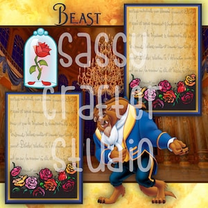Strony do scrapbookingu Disneya - Spotkanie i powitanie - Bestia - Gotowe strony - Karton 12x12 - Wystarczy dodać zdjęcia