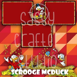 Strony do scrapbookingu Disneya - Spotkanie i powitanie - Sknerus McKwacz - Gotowe strony - Karton 12x12 - Wystarczy dodać zdjęcia