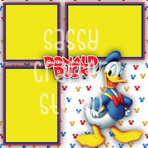 Strony do scrapbookingu Disneya - Spotkanie i powitanie - Kaczor Donald - Gotowe strony - Karton 12x12 - Wystarczy dodać zdjęcia