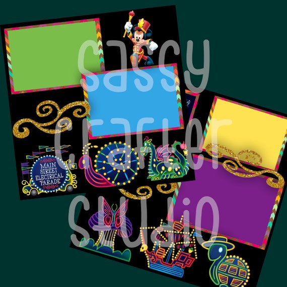 Disney Scrapbook Pages - Main Street Electrical Parade - Readymade Pages -  12x12 Cardstock - Just Add Photos