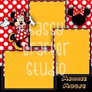 Strony do scrapbookingu Disneya - Spotkanie i powitanie - Myszka Minnie - Gotowe strony - Karton 12x12 - Wystarczy dodać zdjęcia
