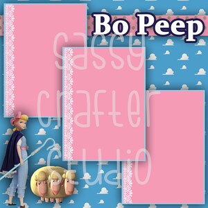 Strony do scrapbookingu Disneya - Spotkanie i powitanie - Bo Peep - Gotowe strony - Karton 12x12 - Wystarczy dodać zdjęcia