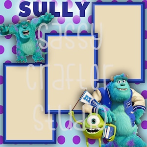 Strony do scrapbookingu Disneya - Spotkanie i powitanie - Sully - Gotowe strony - Karton 12x12 - Wystarczy dodać zdjęcia