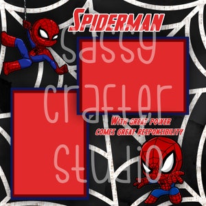 Strony do scrapbookingu Disneya - Spotkanie i powitanie - Spiderman - Gotowe strony - Karton 12x12 - Wystarczy dodać zdjęcia