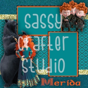 Strony do scrapbookingu Disneya - Spotkanie i powitanie - Merida - Gotowe strony - Karton 12x12 - Wystarczy dodać zdjęcia