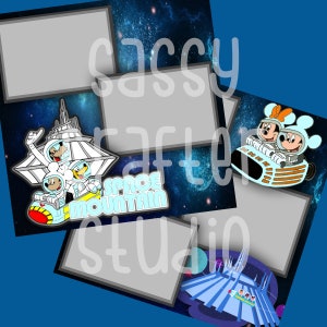 バケーションスクラップブックページ - スペースマウンテン - 既製ページ - 12x12インチの厚紙 - 写真を追加するだけ