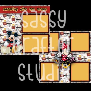 Strony do scrapbookingu Disneya - Zakupy z myszką - Gotowe strony - Karton 12x12 - Wystarczy dodać zdjęcia