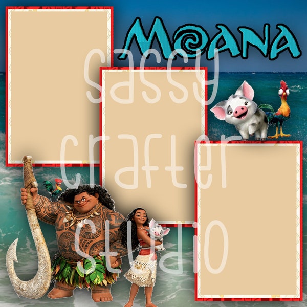 Disney Scrapbook Pages - Meet and Greet - Moana - Readymade Pages - 12x12 Cardstock - Just Add Photos