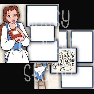Strony do scrapbookingu Disneya - Spotkanie i powitanie - Belle - Gotowe strony - Karton 12x12 - Wystarczy dodać zdjęcia