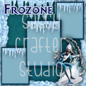 Strony do scrapbookingu Disneya - Meet and Greet - Frozone - Gotowe strony - Karton 12x12 - Wystarczy dodać zdjęcia