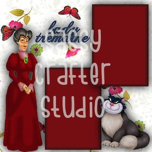 Strony do scrapbookingu Disneya - Spotkanie i powitanie - Lady Tremaine - Gotowe strony - Karton 12x12 - Wystarczy dodać zdjęcia