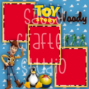 Strony do scrapbookingu Disneya - Spotkanie i powitanie - Woody - Gotowe strony - Karton 12x12 - Wystarczy dodać zdjęcia