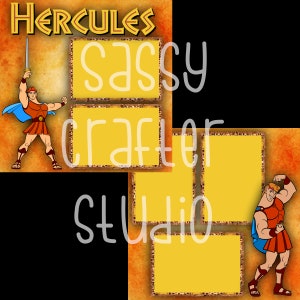 Strony do scrapbookingu Disneya - Spotkanie i powitanie - Herkules - Gotowe strony - Karton 12x12 - Wystarczy dodać zdjęcia