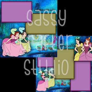 Strony do scrapbookingu Disneya - Spotkanie i powitanie - Anastasia i Drizella 2-stronicowy zestaw - Gotowe strony - Karton 12x12 - Wystarczy dodać zdjęcia