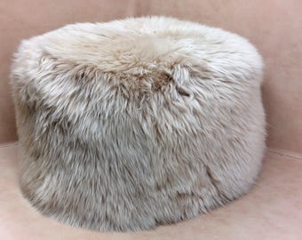 Genuine hand made Sheepskin large Fluffy fur  Foot Stool Pouf Made in UK